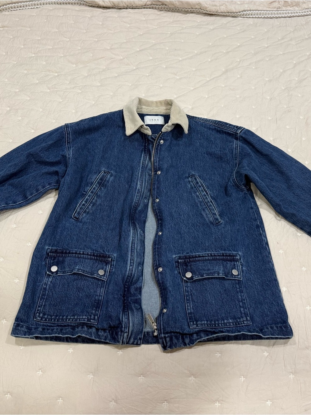 WOMEN'S IKKS BLUE DENIM JACKET WITH VELOUR COLLAR